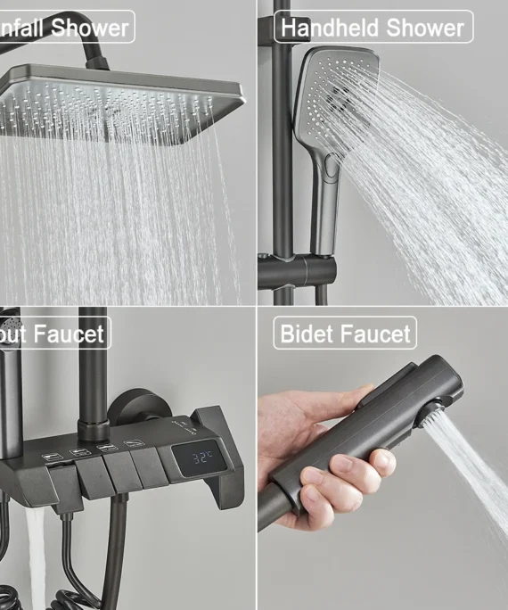 Modern Grey Digital Shower Set with Intelligent Brass Faucets 3