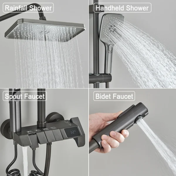 Modern Grey Digital Shower Set with Intelligent Brass Faucets 3