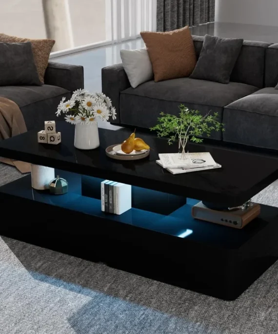 Modern Stylish Coffee Table Contemporary Double-Layer Green Coffee Table with Modern LED Lights 6