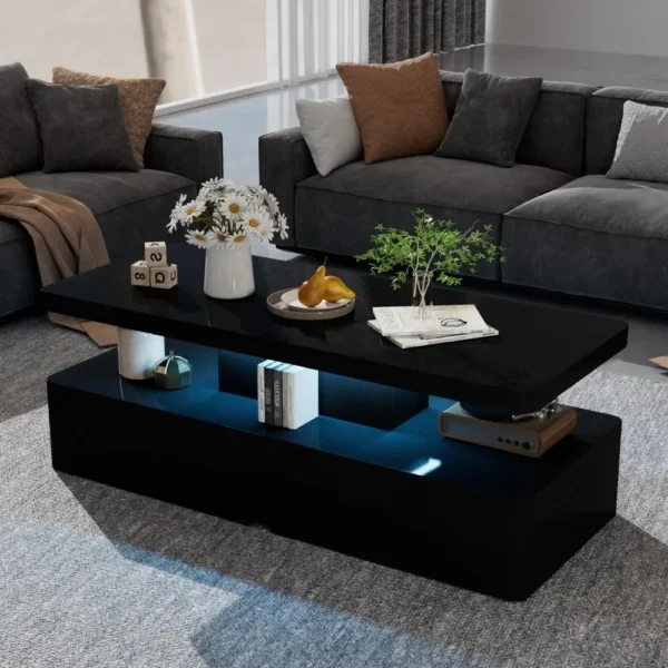 Modern Stylish Coffee Table Contemporary Double-Layer Green Coffee Table with Modern LED Lights 6