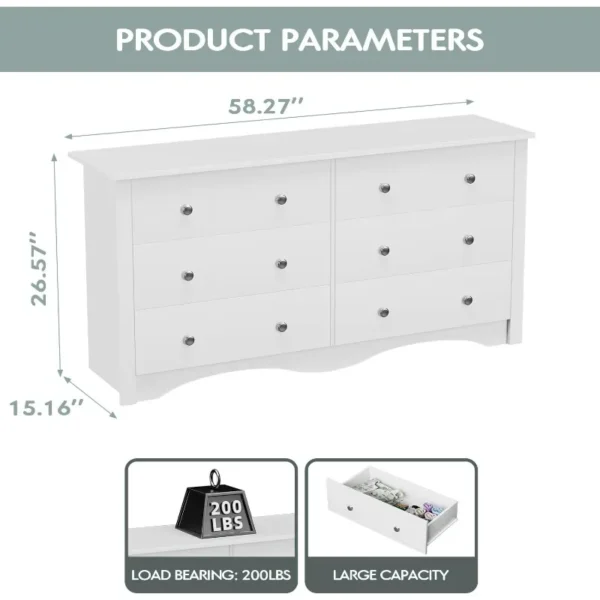 Contemporary 6-Drawer Double Dresser, Spacious Storage Chest and TV Console Ideal for Bedroom, Living Area, Entryway 2