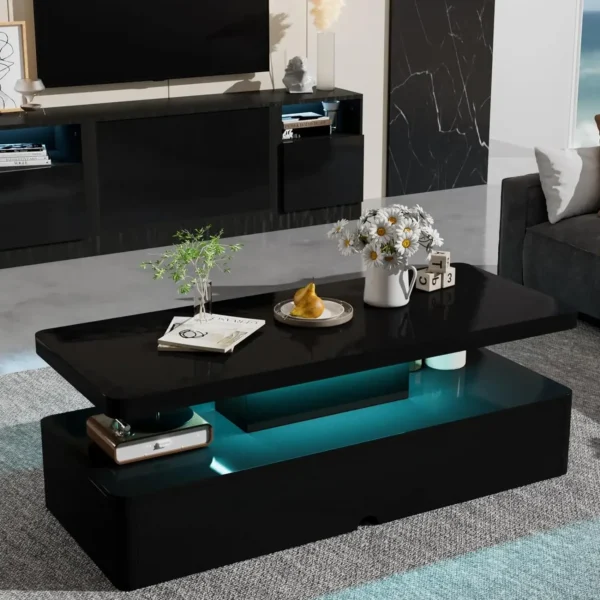 Modern Stylish Coffee Table Contemporary Double-Layer Green Coffee Table with Modern LED Lights 7