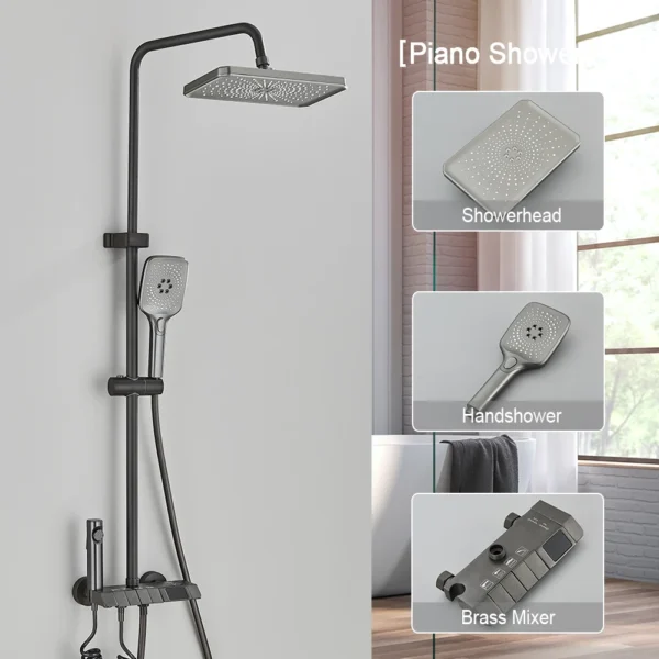 Modern Grey Digital Shower Set with Intelligent Brass Faucets 2