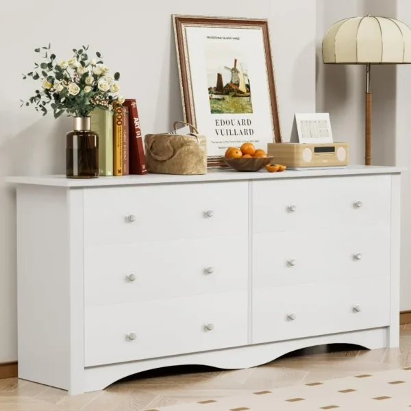 Contemporary 6-Drawer Double Dresser, Spacious Storage Chest and TV Console Ideal for Bedroom, Living Area, Entryway 1