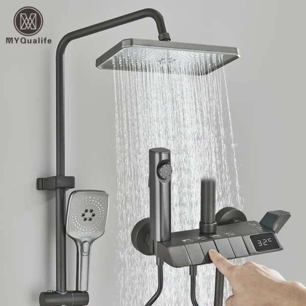 Modern Grey Digital Shower Set with Intelligent Brass Faucets 1