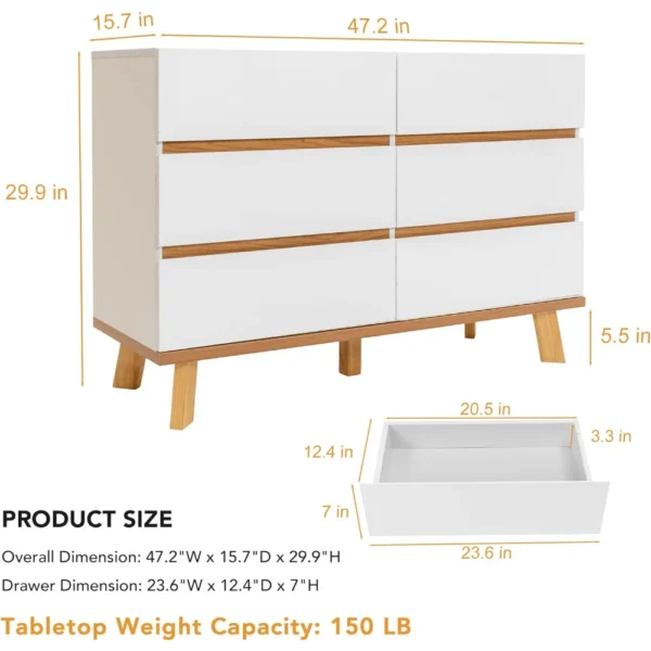 Double Dresser with Six Drawers and Spacious Chest for Wardrobe, Bedroom Storage Solution, Glossy Wood Organizer 3