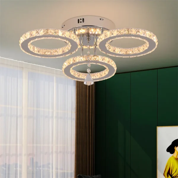 Modern Crystal Ceiling Light Fixture: App-Controlled Dimmable Rings-Shaped Flush Mount Chandelier, Ideal for Bedroom or Living Room 5