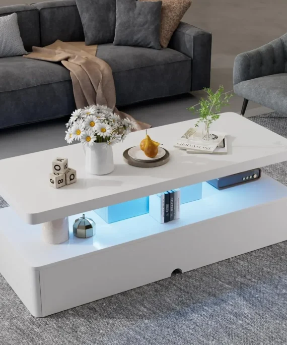 Modern Stylish Coffee Table Contemporary Double-Layer Green Coffee Table with Modern LED Lights 8