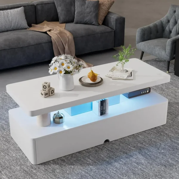 Modern Stylish Coffee Table Contemporary Double-Layer Green Coffee Table with Modern LED Lights 8