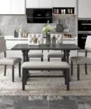 Retro Style 6-Piece Dining Set with Beige Foam-Covered Seat Backs and Special-Shaped Legs For Dining, Living and Kitchen 1