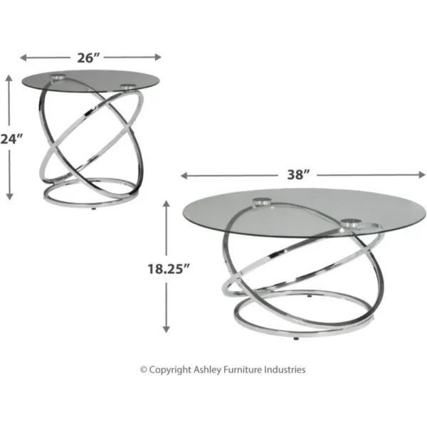 Modern Chrome and Glass 3-Piece Living Room Table Set, Coffee Table and 2 End Tables,Chrome 3