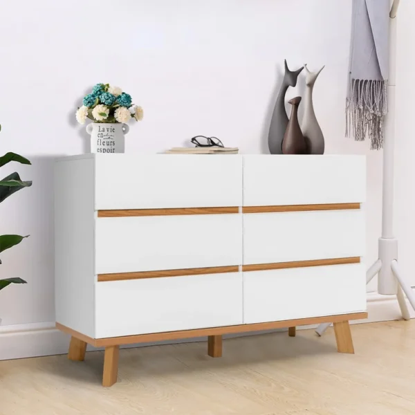 Double Dresser with Six Drawers and Spacious Chest for Wardrobe, Bedroom Storage Solution, Glossy Wood Organizer 2