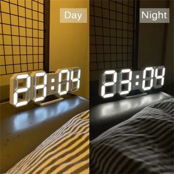 3D LED Digital Wall Clock with Date, Time, and Nightlight Display: Modern Alarm Clock for Home Decoration 4