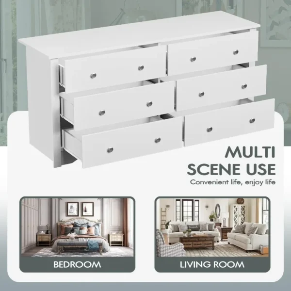 Contemporary 6-Drawer Double Dresser, Spacious Storage Chest and TV Console Ideal for Bedroom, Living Area, Entryway 6