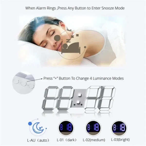 3D LED Digital Wall Clock with Date, Time, and Nightlight Display: Modern Alarm Clock for Home Decoration 5