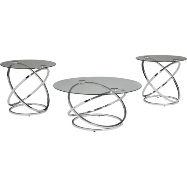 Modern Chrome and Glass 3-Piece Living Room Table Set, Coffee Table and 2 End Tables,Chrome 1
