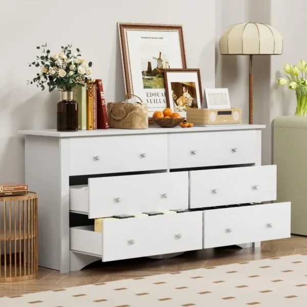 Contemporary 6-Drawer Double Dresser, Spacious Storage Chest and TV Console Ideal for Bedroom, Living Area, Entryway 5