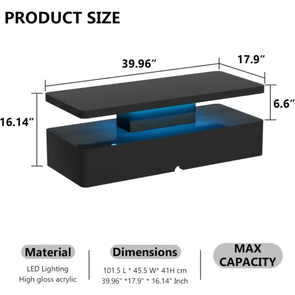 Modern Stylish Coffee Table Contemporary Double-Layer Green Coffee Table with Modern LED Lights 2