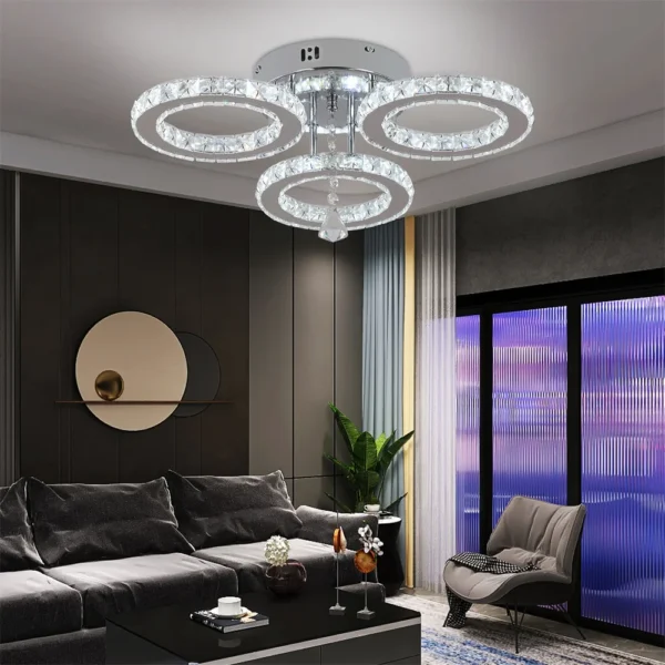 Modern Crystal Ceiling Light Fixture: App-Controlled Dimmable Rings-Shaped Flush Mount Chandelier, Ideal for Bedroom or Living Room 6