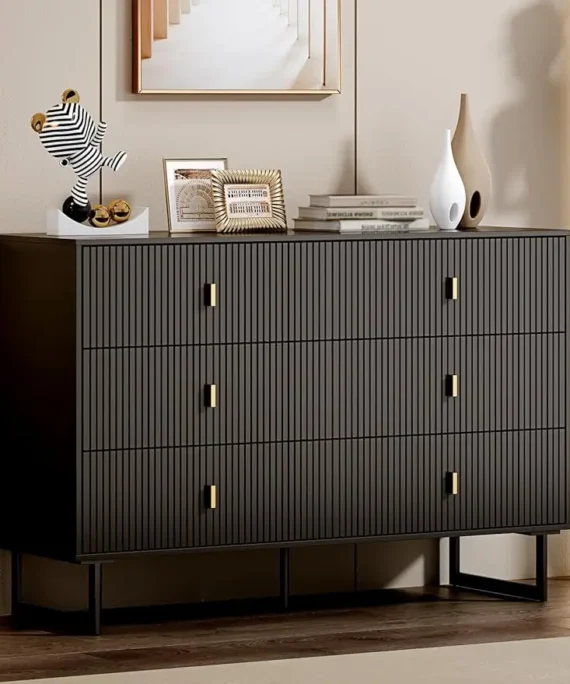 Contemporary 6-Drawer Bedroom Dresser in Black by Chrangmay, Spacious Double Dresser Featuring Wide Drawers 1