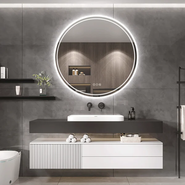 Radiant Reflections LED-Lit Circle Mirror – Fog-Free, Wall-Mounted, Multi-Color, IP65 Dimmable 2