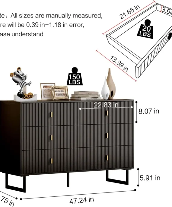 Contemporary 6-Drawer Bedroom Dresser in Black by Chrangmay, Spacious Double Dresser Featuring Wide Drawers 2