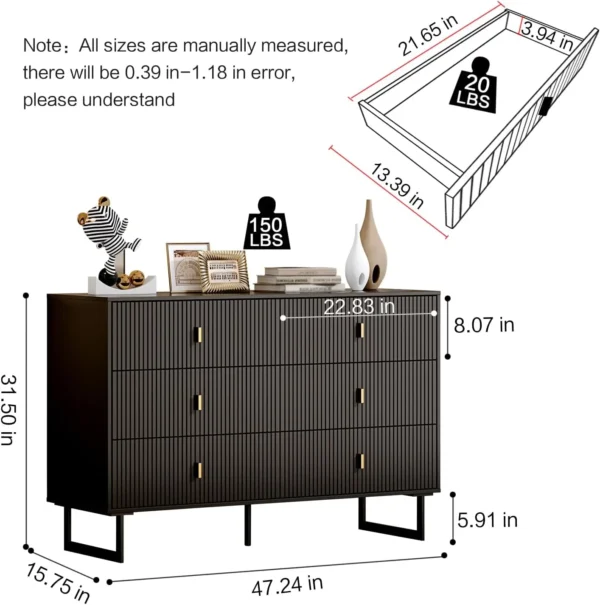 Contemporary 6-Drawer Bedroom Dresser in Black by Chrangmay, Spacious Double Dresser Featuring Wide Drawers 2