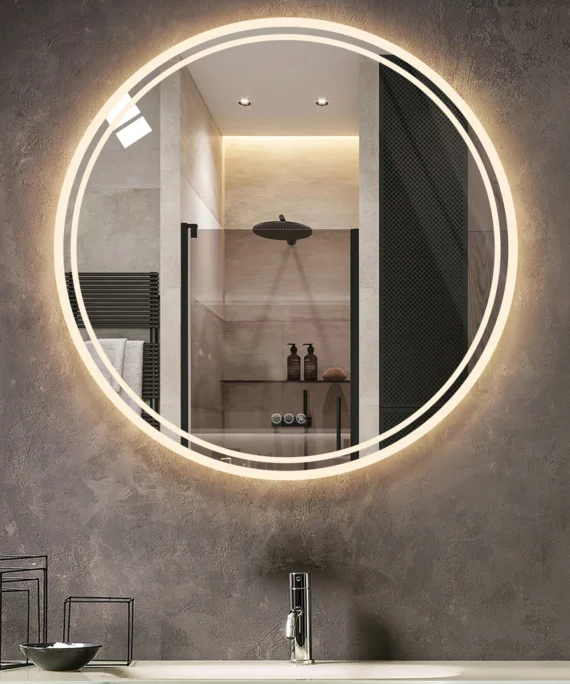 Radiant Reflections LED-Lit Circle Mirror – Fog-Free, Wall-Mounted, Multi-Color, IP65 Dimmable 1
